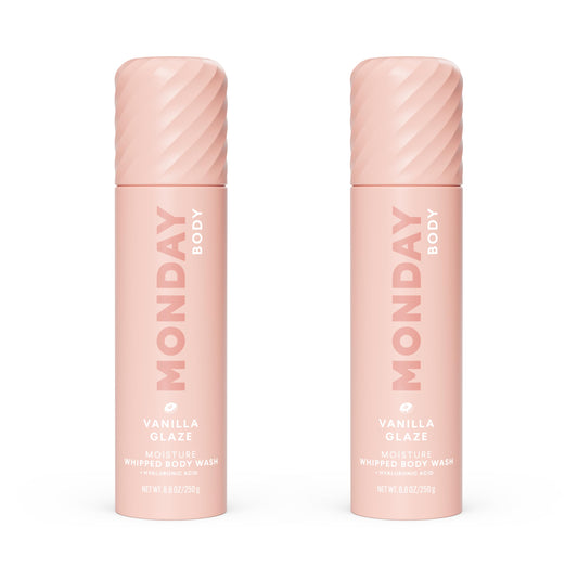 MONDAY HAIRCARE front bottle showing Vanilla Glaze and benefits