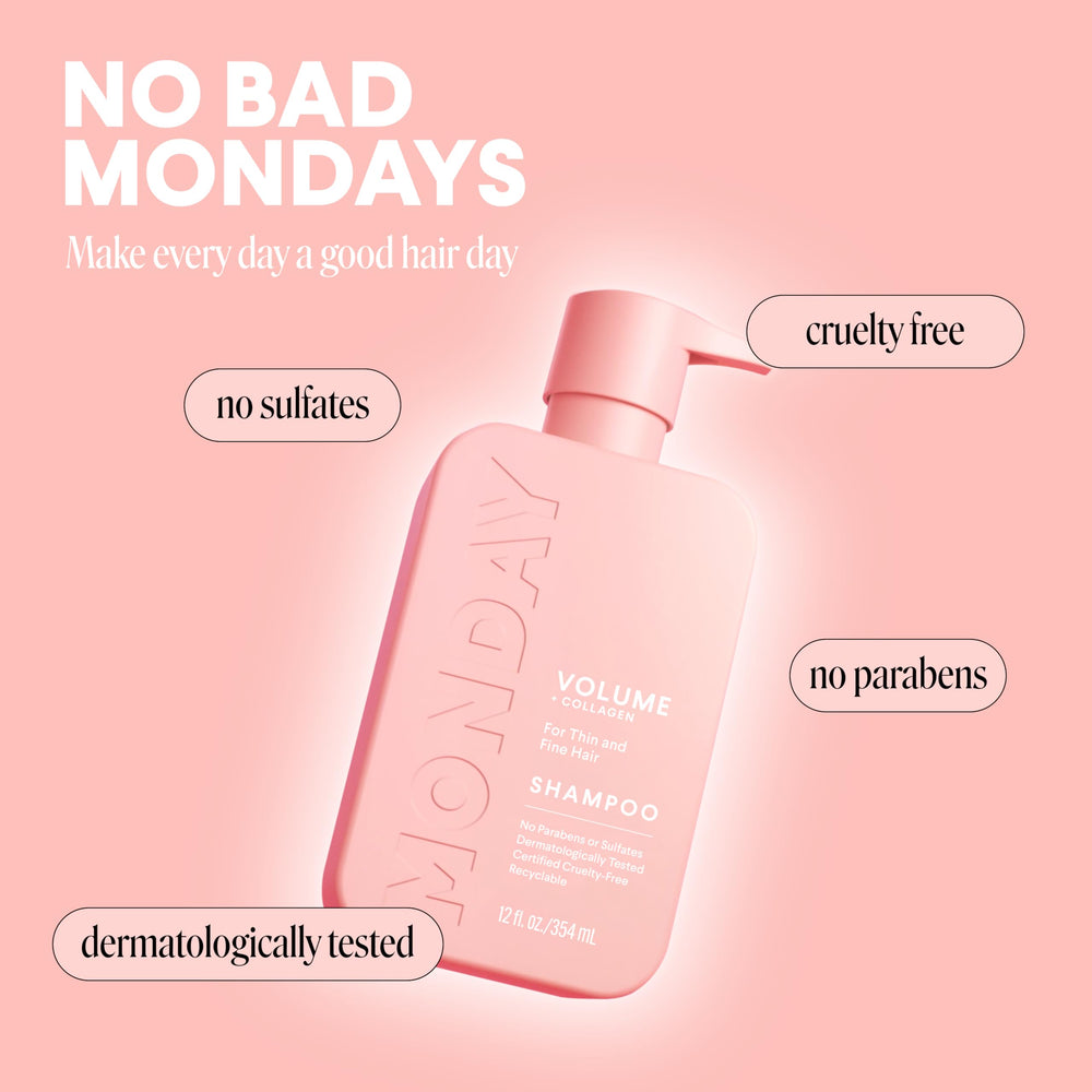 MONDAY HAIRCARE recyclable bottle label highlighting eco-conscious packaging