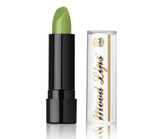 Mood Lips front packaging in green showing product identity and benefit