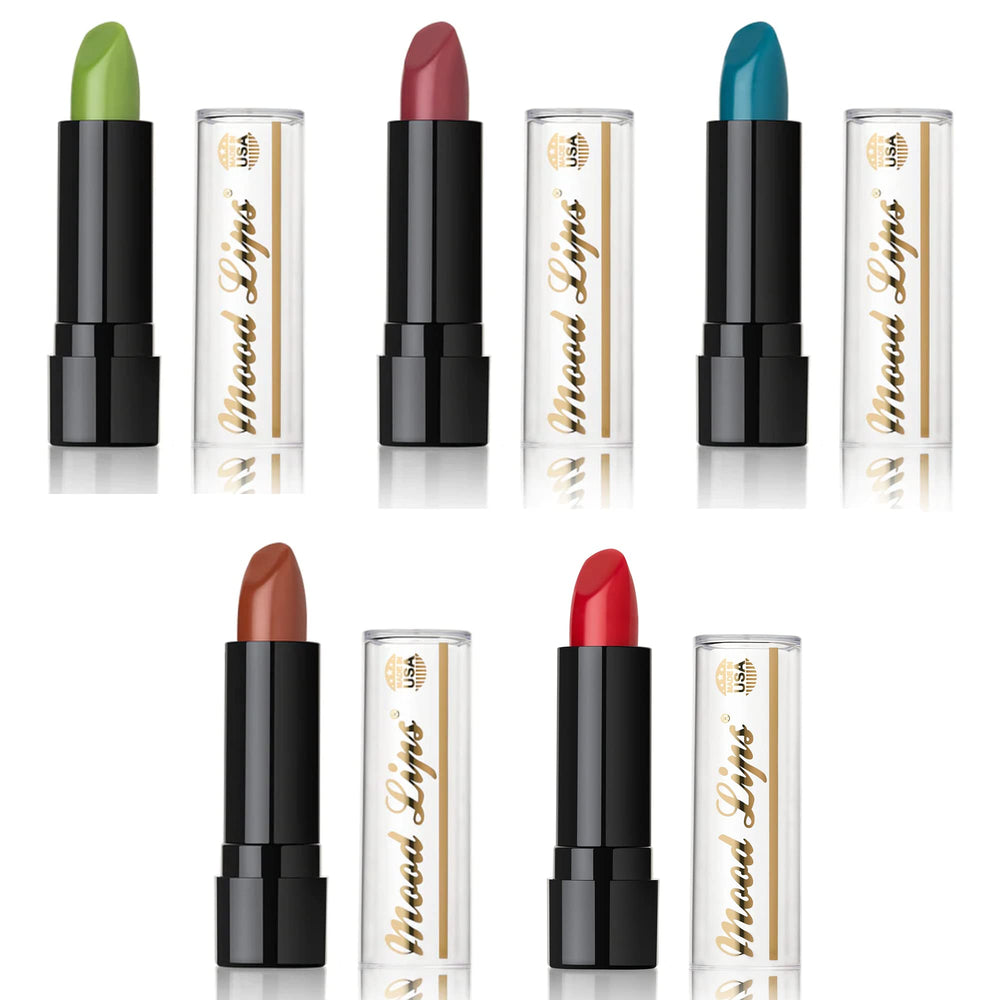Mood Lips applied on model smiling, demonstrating long-lasting wear and confidence
