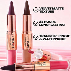 MooGlamor dual-ended close-up highlighting liner and gloss ends, easy use