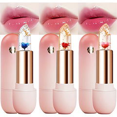 MooGlamor front view of three floral jelly lip tints showing set and packaging, pretty gift-ready