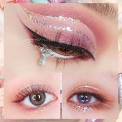 MooGlamor used as eyeliner showing sharp glittered wing for long-lasting evening definition