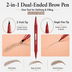 MOOMARTO micro 2-fork tip close-up creates fine hair-like brow strokes