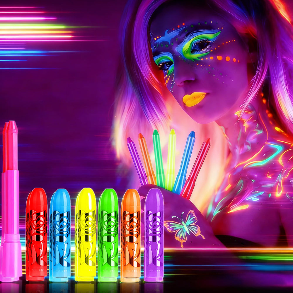 Moonear front packaging showing neon face paint crayons and kit benefit