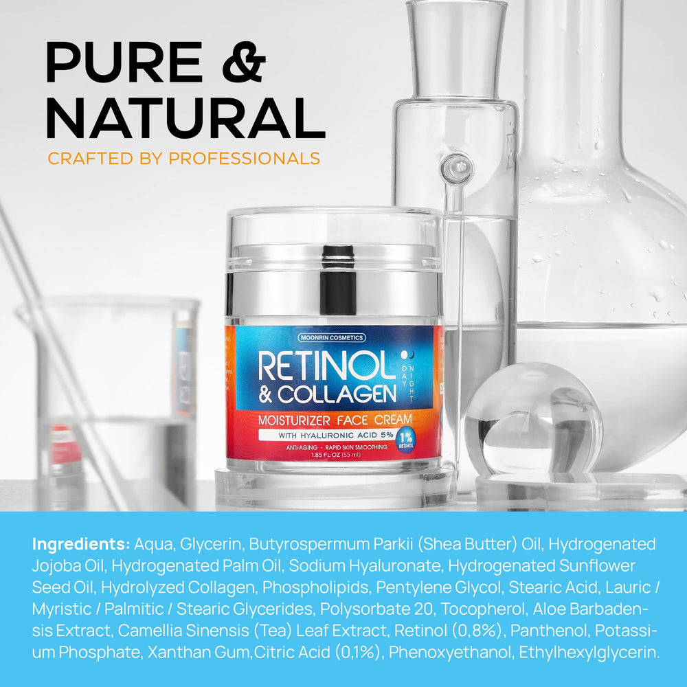 MOONRIN COSMETICS label close-up showing retinol and hyaluronic acid concentration