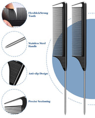 MORGLES two carbon-fiber rat-tail combs with organizer for neat sectioning