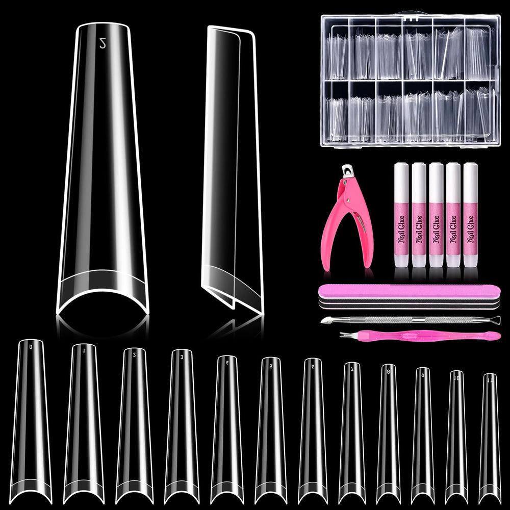 MORGLES front packaging with full clear coffin nail tip kit, convenient all-in-one set