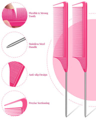 MORGLES rose-pink rat-tail combs detail for precise parting and control