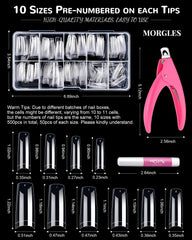 MORGLES clear nail tips with printed size labels for fast matching and accurate fit