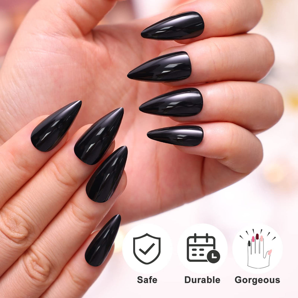 morily model applying a press-on nail demonstrating quick at-home salon results