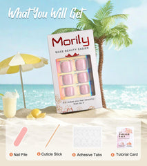 morily application tools and adhesive stickers displayed for simple at-home use benefit