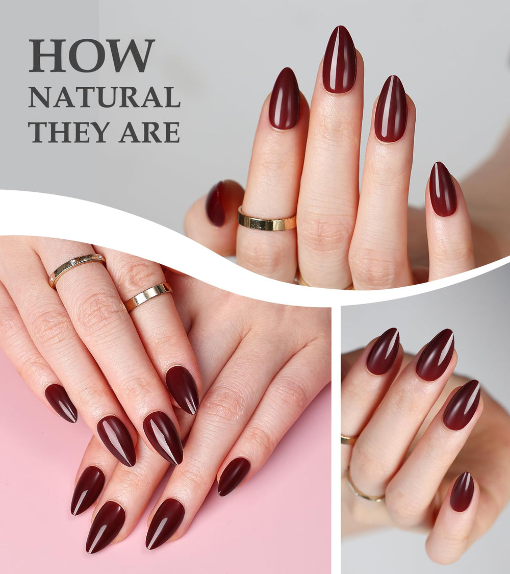 morily lifestyle image of woman wearing burgundy nails for polished look