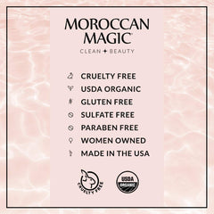Moroccan Magic label ingredients detail emphasizing clean, non-toxic formulation benefit