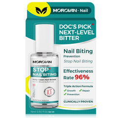 Morovan front bottle showing 15ml clear polish and easy protection