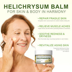 Morovan with helichrysum oil bottle showing botanical calming benefit