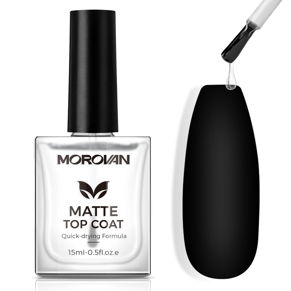 Morovan front bottle showing matte top coat and clear branding for quick identification