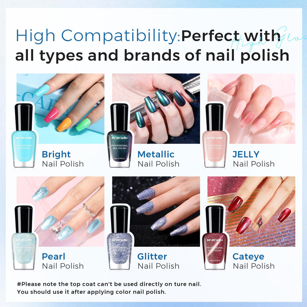 Morovan nails before and after using set showing stronger, glossier manicure