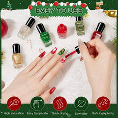 Morovan nails modeled on hands wearing mixed colors, ready-for-party polished look