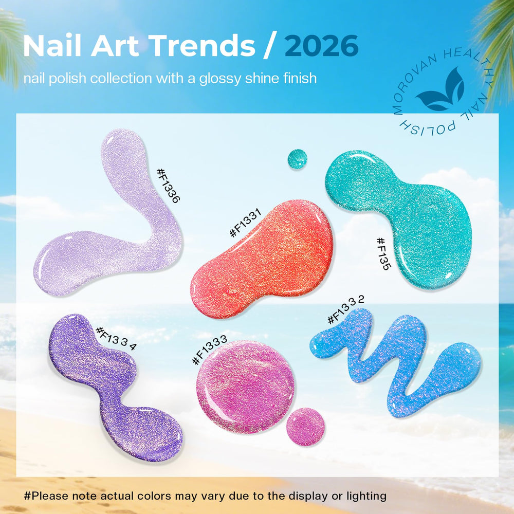 Morovan swatch board of six pastel pearl shades for mixing combos
