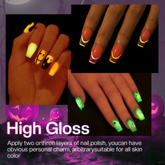 Morovan polish on fingertips in daylight showcasing bright neon finish