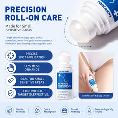Morovan roller applied to leg illustrating soothing post-shave comfort benefit