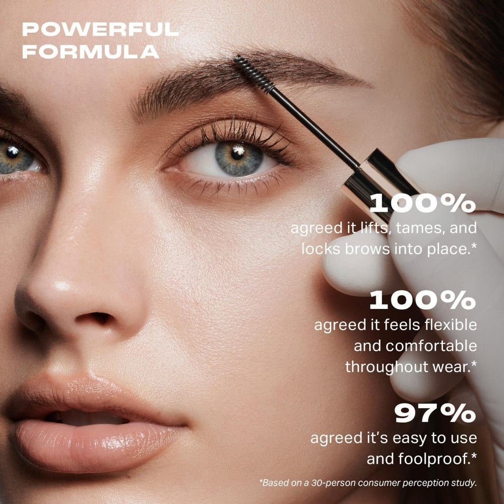 MORPHE split before-and-after brows demonstrating fuller-looking hold