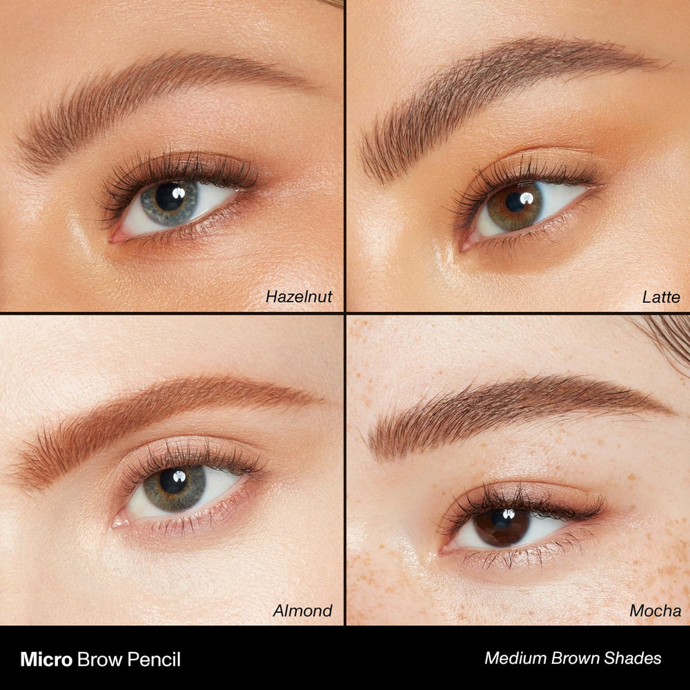 MORPHE pencil applied to model brows demonstrating precise shaping benefit