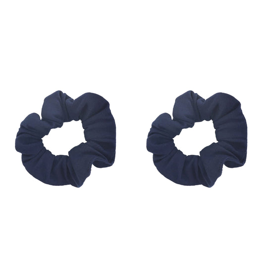 Motique Accessories navy scrunchies front view showing neat duo and color consistency benefit