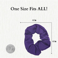 Motique Accessories scrunchie next to a hand showing scale and easy stretch for varied hair