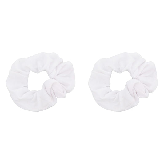 Motique Accessories front view showing two white scrunchies and even hold
