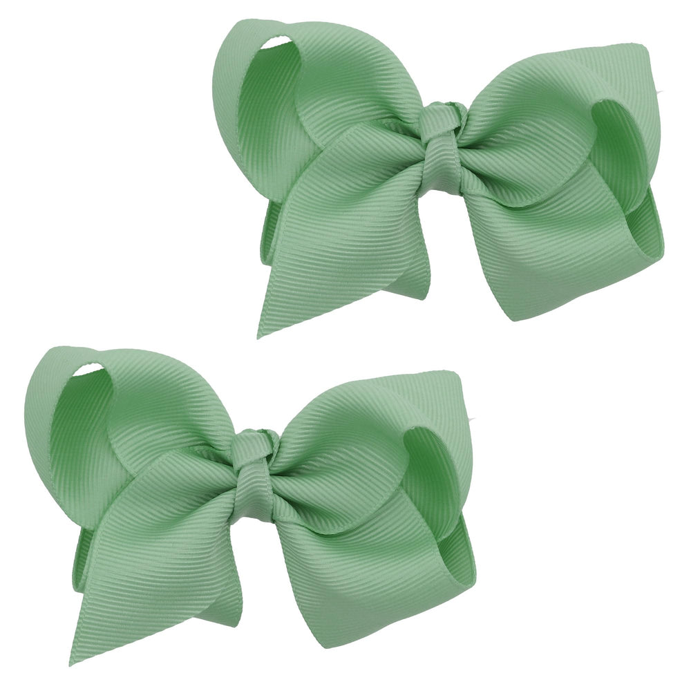 Motique Accessories front view of sea green bow pair showing neat ribbon finish and appeal