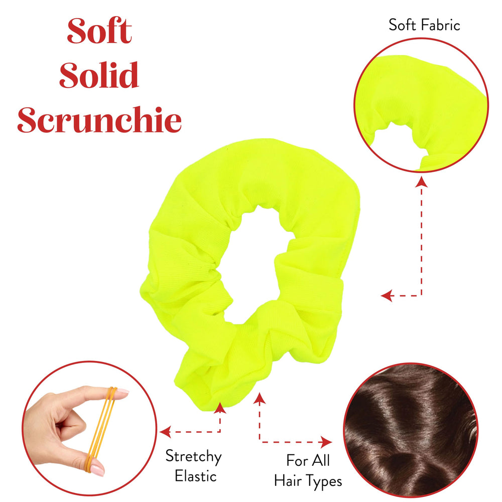 Motique Accessories scrunchie styled in ponytail demonstrates secure hold and lively neon accent