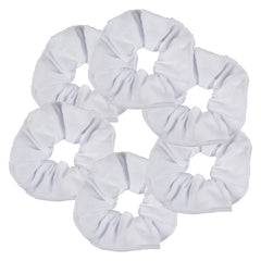 Motique Accessories white scrunchie front view showing neat gathered fabric and soft hold