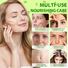 Hand applying Moulis oil to face demonstrating hydration and smoothing benefits
