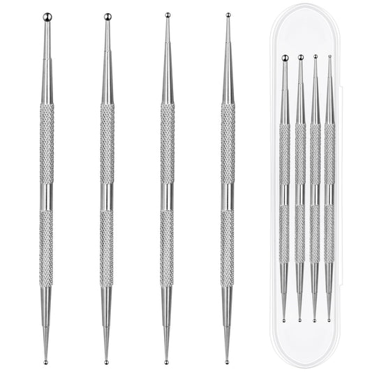 Mozeat Lens front view of 4-piece dotting tools showing kit and box for easy storage