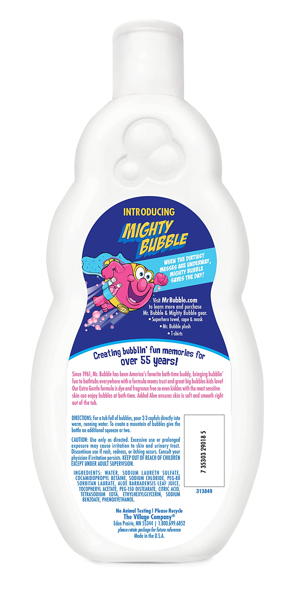 Mr. Bubble extra gentle bubbles in a bathtub creating playful, soothing foam