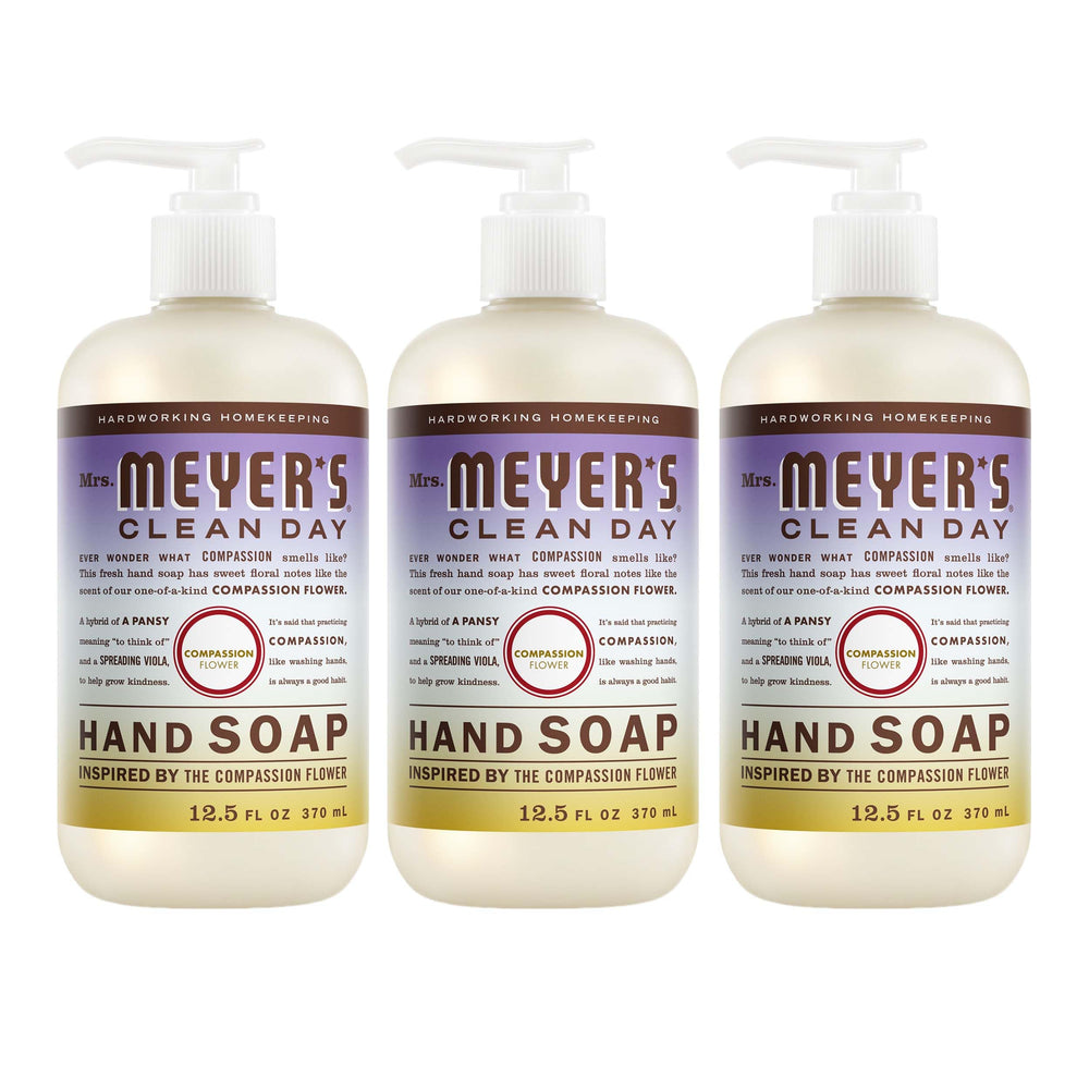 Mrs. Meyer's front packaging showing three Compassion Flower bottles and clear labeling for convenience