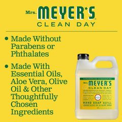 Mrs. Meyer's 33 fl oz bottle next to household items showing refill size advantage