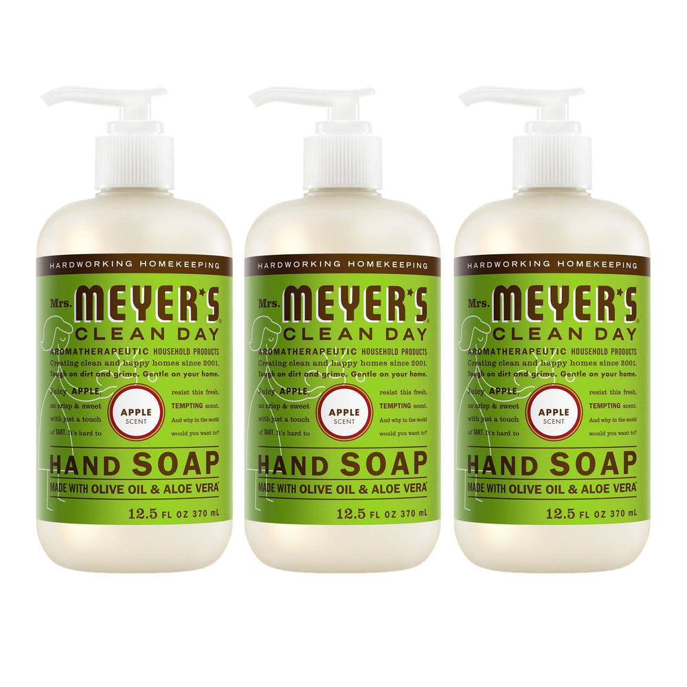 Mrs. Meyer's bottle front view showing Juicy Apple scent and inviting design benefit