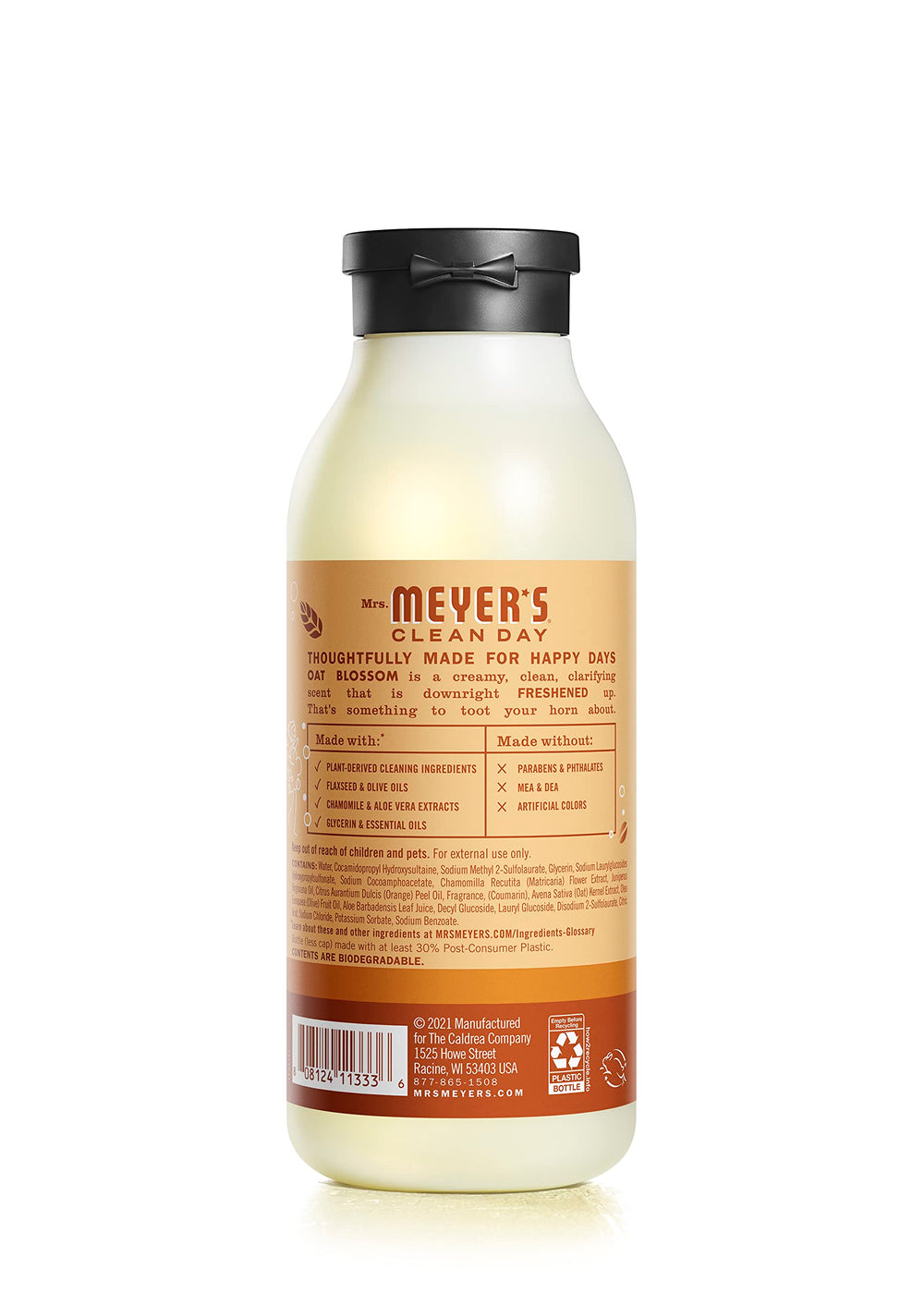 Mrs. Meyer's bottle being poured to show creamy lather and moisturizing effect