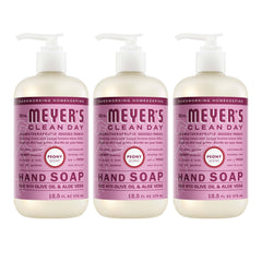 Mrs. Meyer's Peony front packaging showing three bottles and brand clarity
