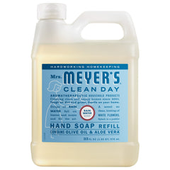 Mrs. MEYER'S Rain Water refill bottle front view showing label and size benefit