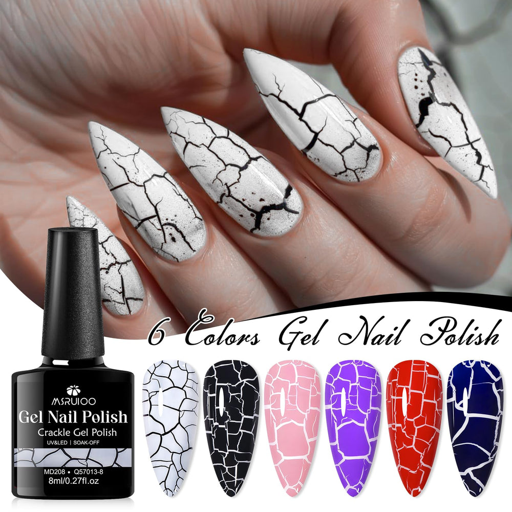 MSRUIOO crackle effect close-up revealing dramatic patterned nail texture and contrast