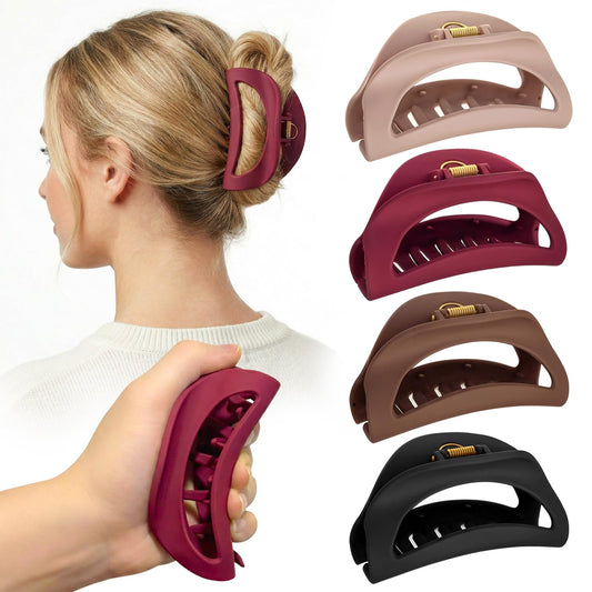 Mtiyoose front view of four matte claw clips showing color variety and benefit of style