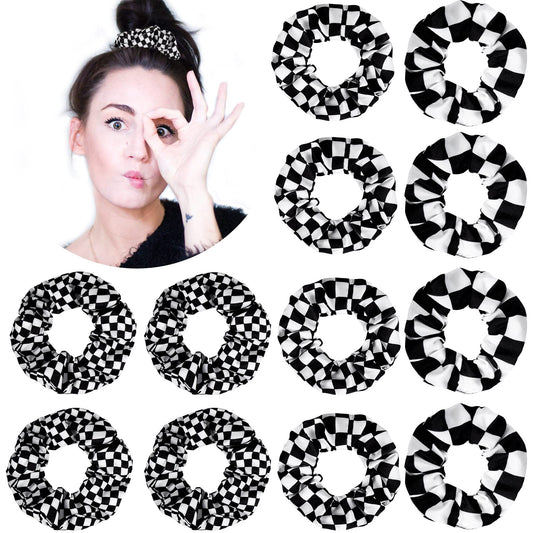 MTLEE front-packaging view showing twelve checkered scrunchies and quantity benefit
