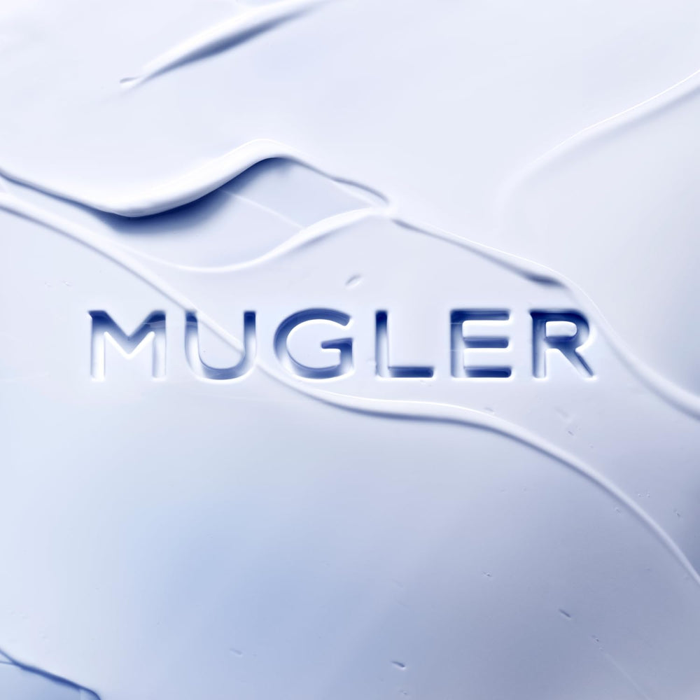 Mugler Angel pump and label detail highlighting brand and product clarity