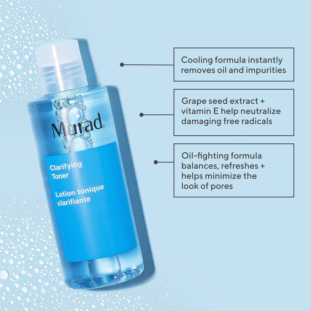 Murad toner pouring onto hand showing lightweight texture and quick-absorbing benefit