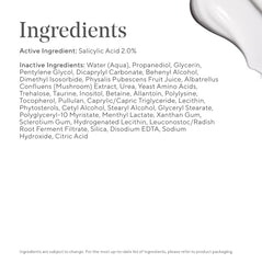 Murad ingredient panel highlighting salicylic acid and soothing components