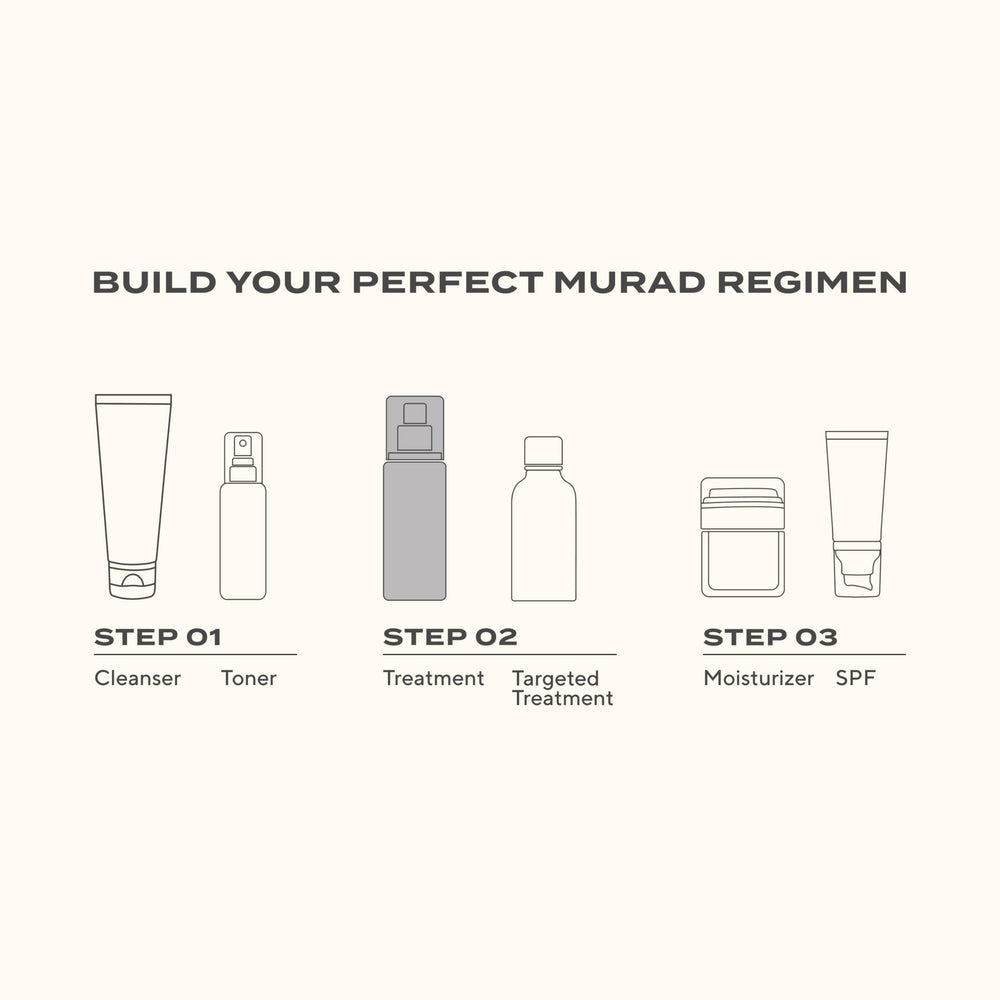 Murad on bathroom shelf in lifestyle scene, suggests routine-friendly skincare use